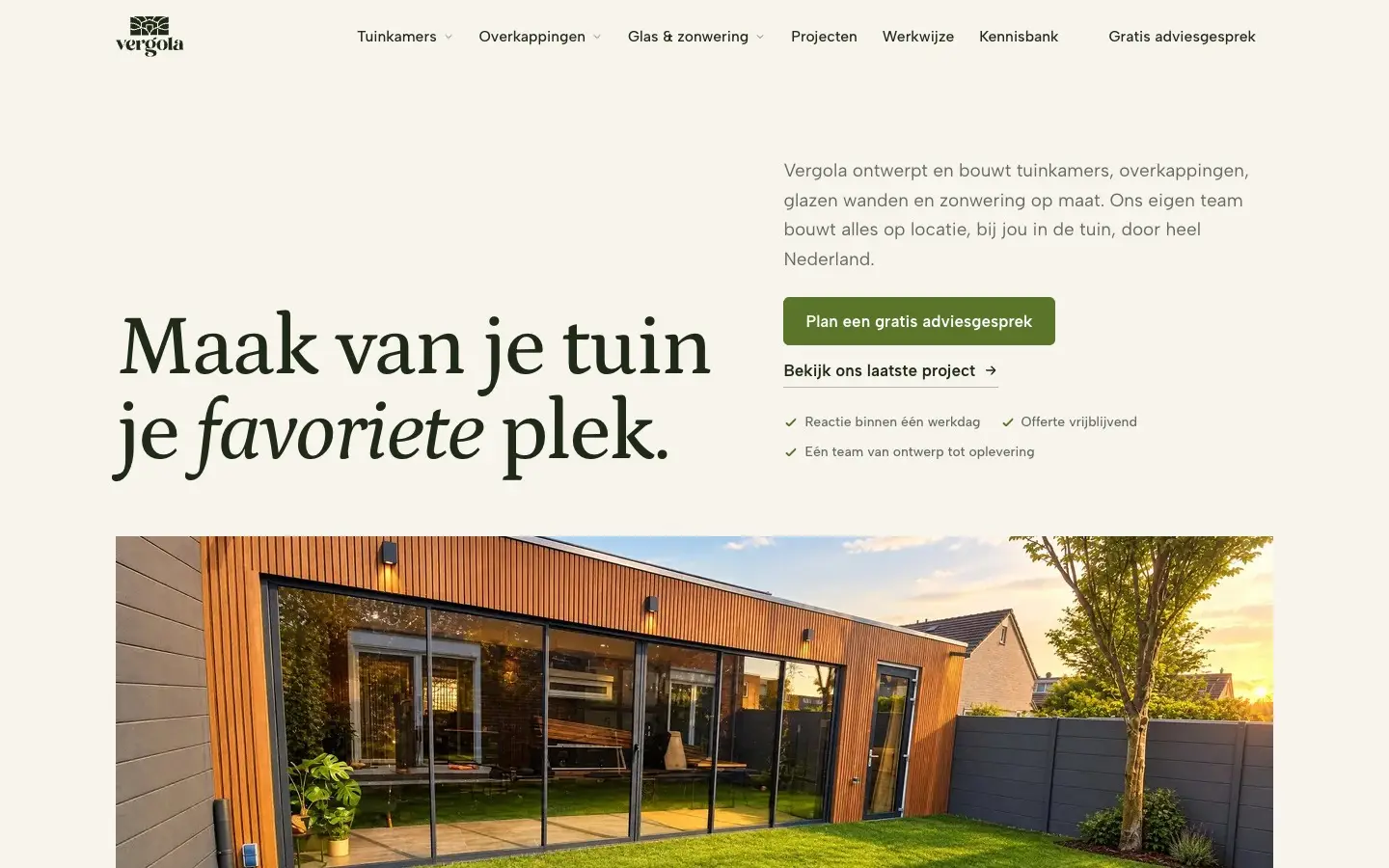 Opname van de website vergola.nl